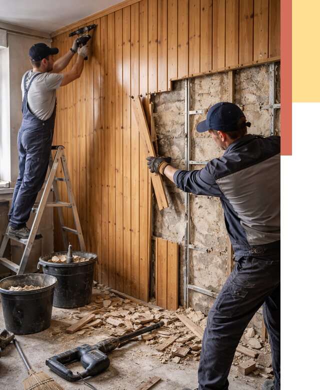 Демонтаж вагонки со стен в Сарове от 1510 руб. — снятие, удаление, срочно | ОТДЕЛОЧНИК-Сро