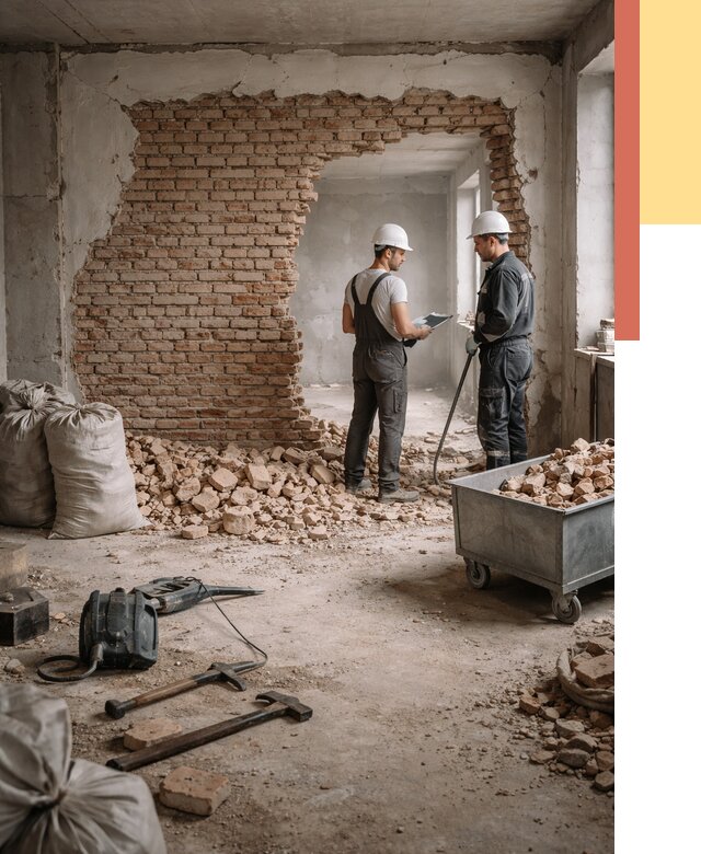 Демонтаж кирпичных стен в Сарове от 4374 руб. — быстро, недорого, под ключ | ОТДЕЛОЧНИК-Сро