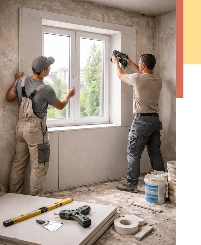 Монтаж откосов из гипсокартона в Сарове от 4687 руб. под ключ | ОТДЕЛОЧНИК-Сро