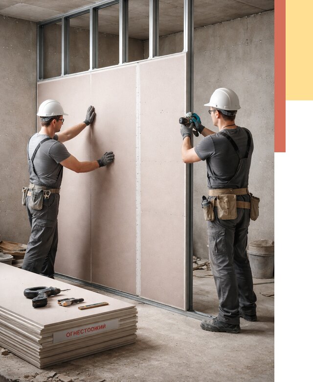 Перегородка из огнестойкого гипсокартона в Сарове от 1927 руб. под ключ | ОТДЕЛОЧНИК-Сро
