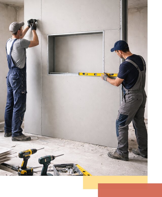 Перегородка из гипсокартона с нишей под декор в Сарове