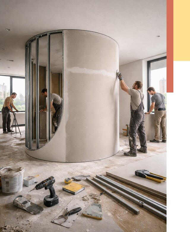 Радиусная перегородка из гипсокартона в Сарове от 3020 руб. под ключ | ОТДЕЛОЧНИК-Сро