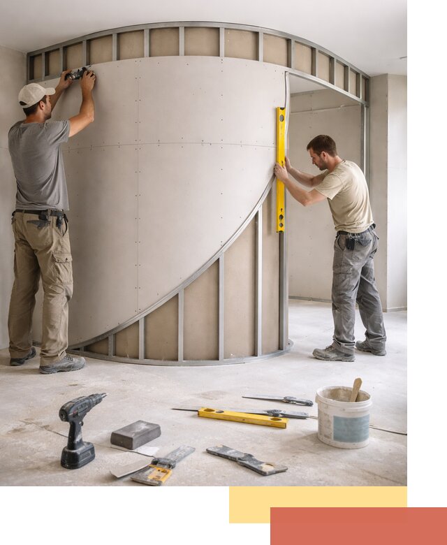 Радиусная перегородка из гипсокартона в Сарове под ключ