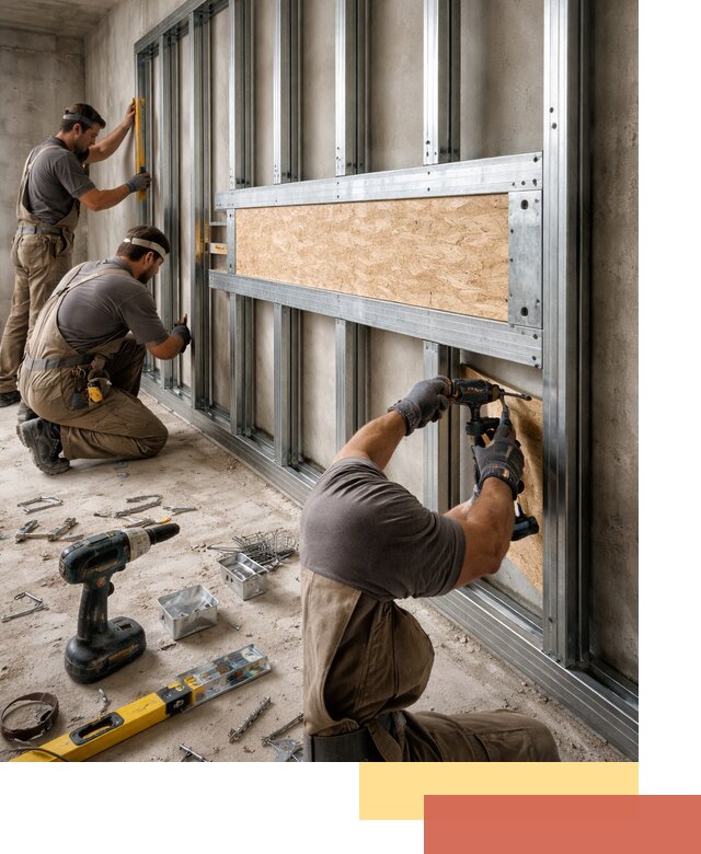 Усиленная перегородка для крепления тяжёлых конструкций в Сарове