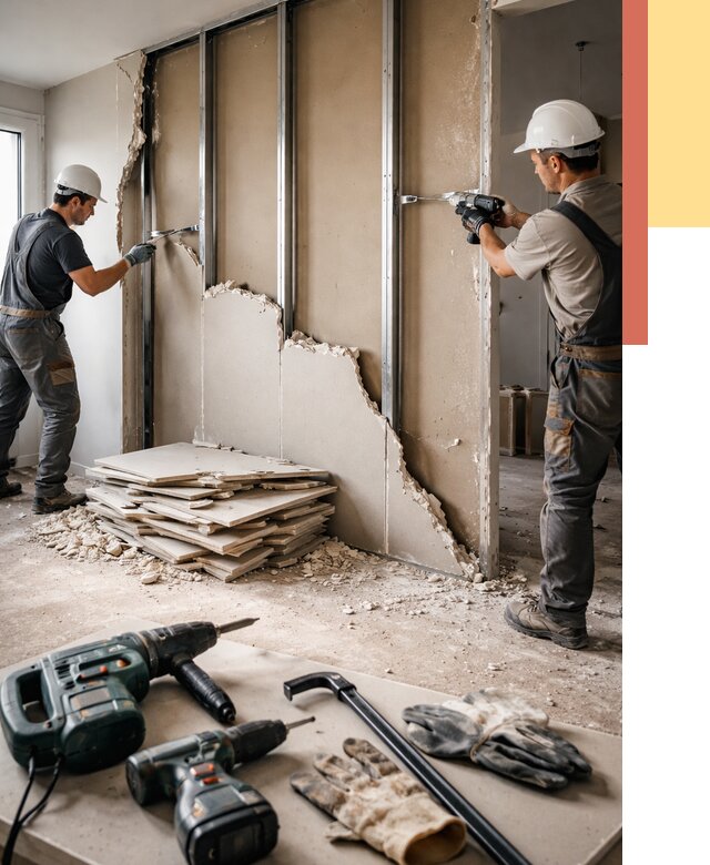 Демонтаж перегородки из гипсокартона в Сарове от 1250 руб. быстро и недорого | ОТДЕЛОЧНИК-Сро