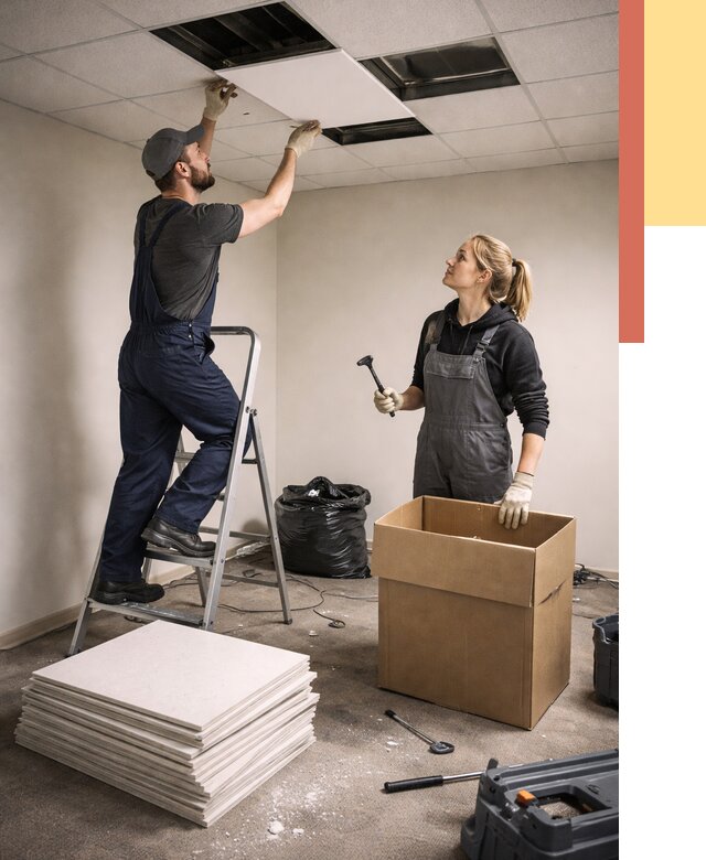 Демонтаж потолочной плитки в Сарове от 4687 руб. быстро и недорого | ОТДЕЛОЧНИК-Сро