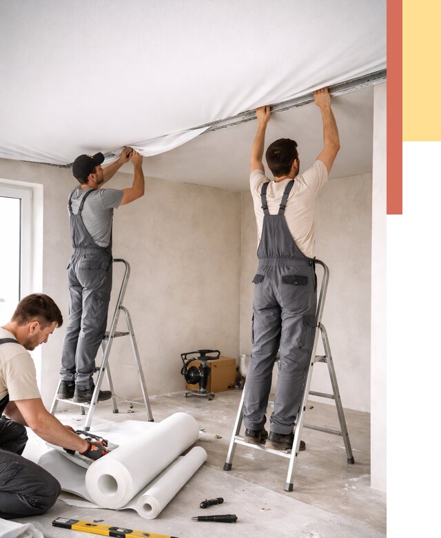 Монтаж тканевого натяжного потолка в Сарове от 3645 руб. под ключ | ОТДЕЛОЧНИК-Сро