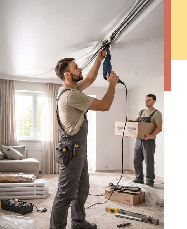 Монтаж сатинового натяжного потолка в Сарове от 3645 руб. | Быстро, недорого — ОТДЕЛОЧНИК-Сро