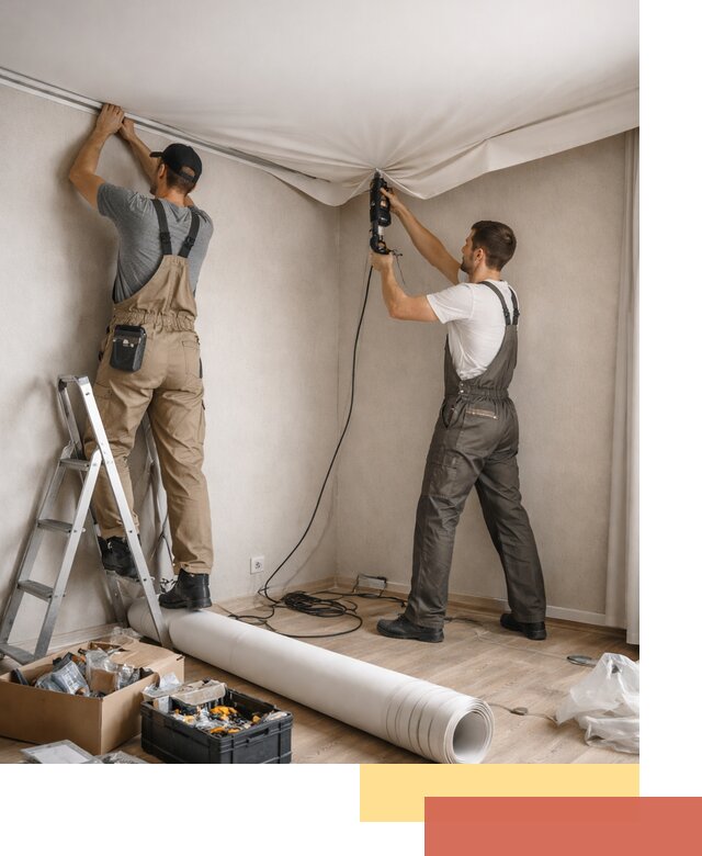 Монтаж цветного натяжного потолка в Сарове за один день