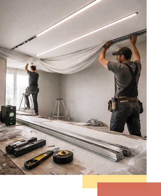 Монтаж натяжных потолков со световыми линиями в Сарове