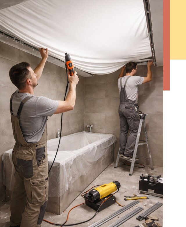 Монтаж натяжного потолка в ванной в Сарове от 1250 руб. под ключ | ОТДЕЛОЧНИК-Сро