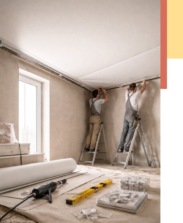 Монтаж натяжного потолка в спальне в Сарове от 3958 руб. под ключ | ОТДЕЛОЧНИК-Сро