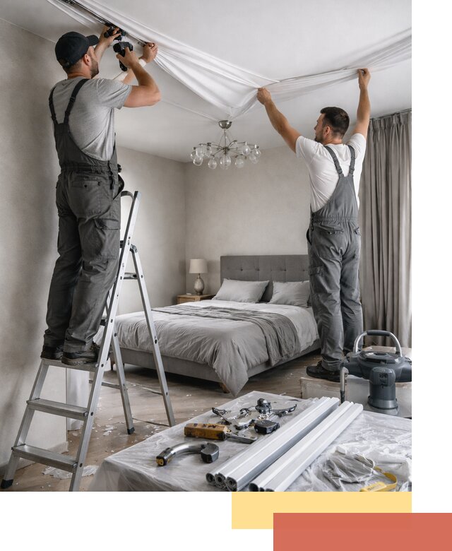 Монтаж натяжного потолка в спальне в Сарове