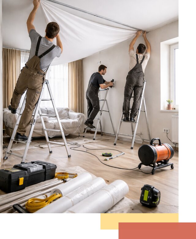 Монтаж натяжного потолка в гостиной в Сарове