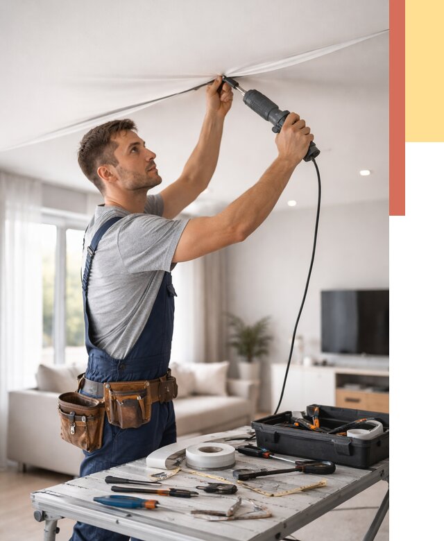 Ремонт натяжных потолков в Сарове от 9894 руб. под ключ — ОТДЕЛОЧНИК-Сро